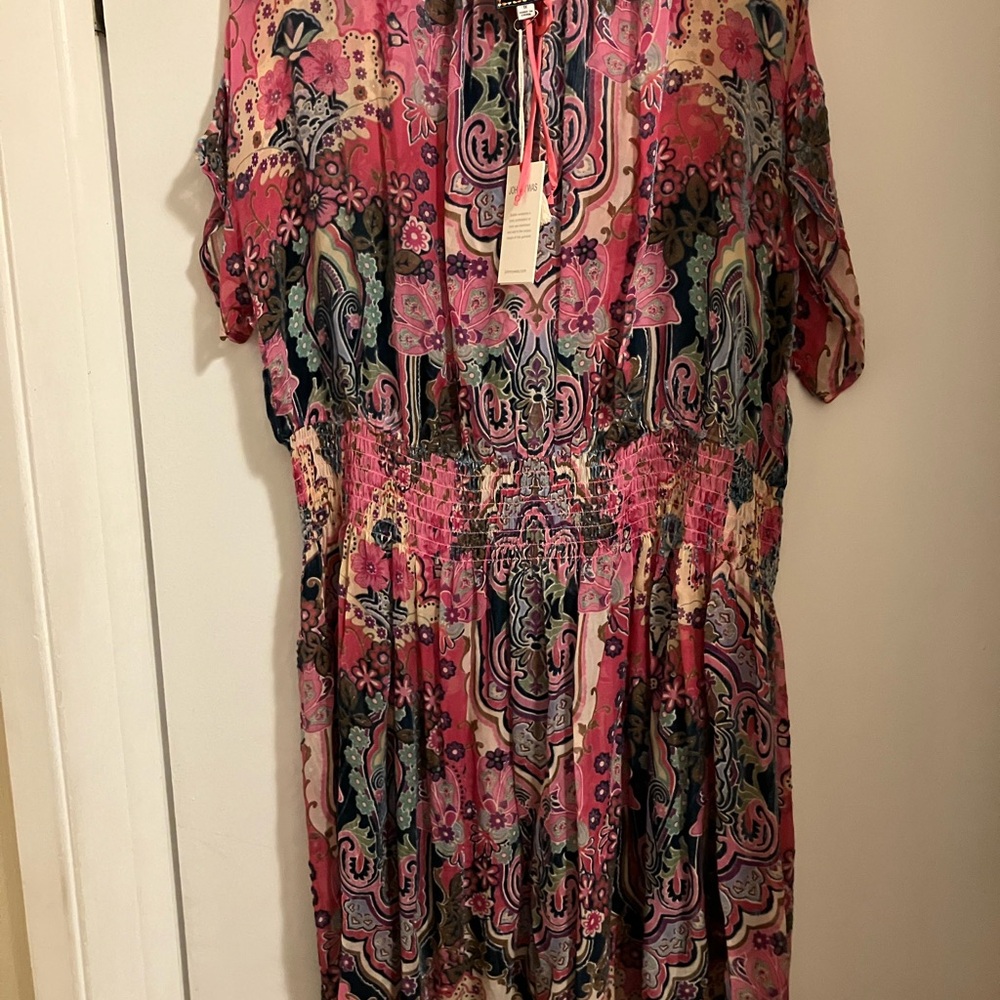 Johnny Was Vibrant Pink and Blue Paisley Midi Dress